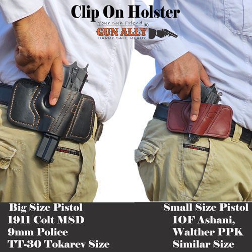 GunAlly Premium Leather Clip On OWB Holster Small Or Big Size Pistol Holster - Image 4