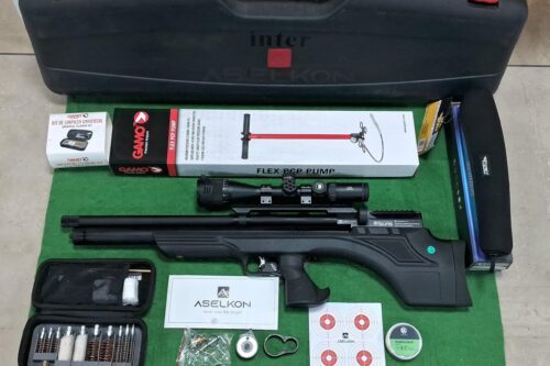 Combo of Aselkon MX7, Gamo PCP Pump, Gamo Cleaning Kit, Green Diabolo and Discovery scope VT-R  3-9x40 IRAC with BSA Scope cover